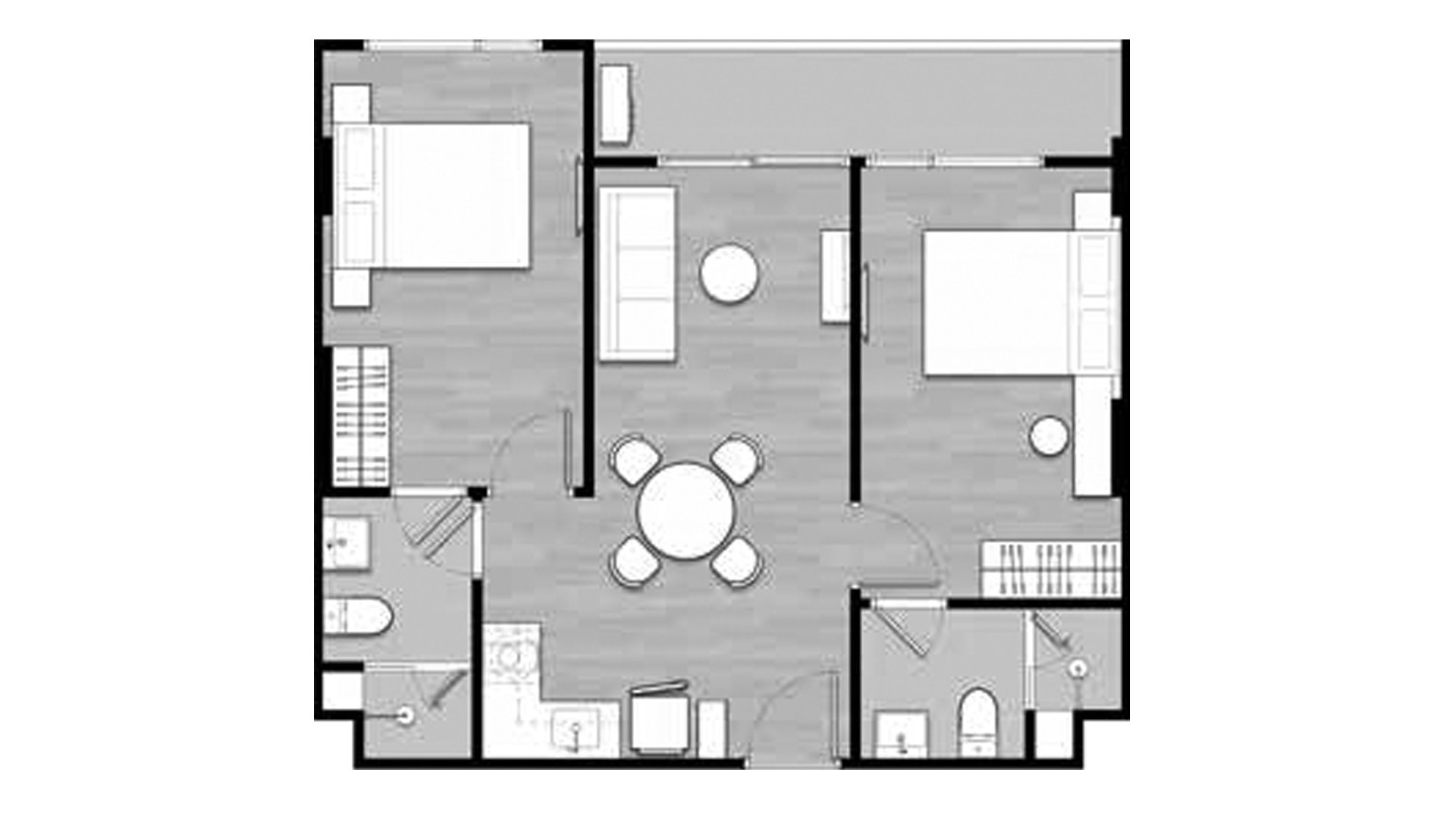 Apartment floor plan, 2 bedrooms in SO LAGOON CHERNGTALAY BY ORIGIN No. 11008